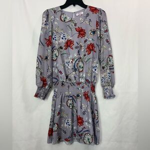 Parker Violet Garden Long Sleeve Smocked Waist and Cuffs Mini Dress Sz XS NWT